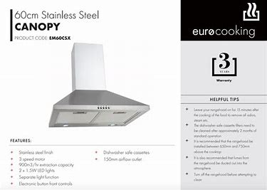 EM60CSX T2 EURO 60CM WALL CANOPY S/STEEL 900m3